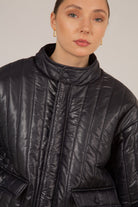 Navy glossy slim quilt puffer coat_6