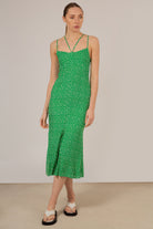 Green floral open back strappy midi dress_1