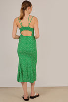 Green floral open back strappy midi dress_10