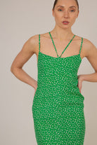 Green floral open back strappy midi dress_8