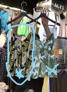 Navy and large leaves print thin strap tank_1