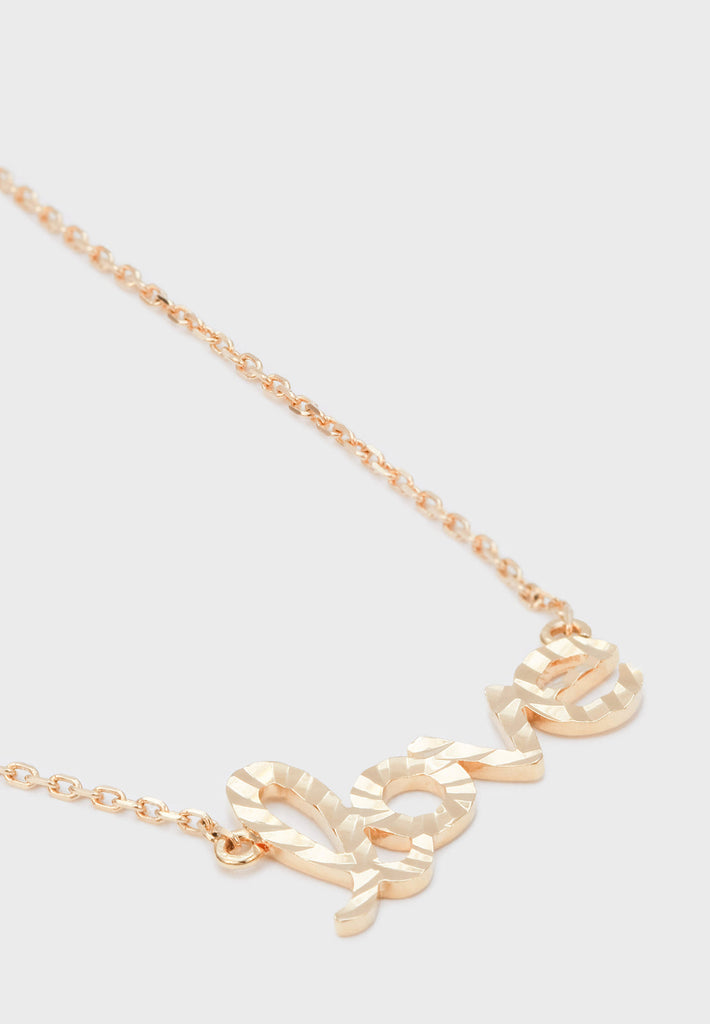 Gold charm necklace - hammered love_1