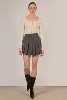 Charcoal asymmetric pleated mini skirt_3