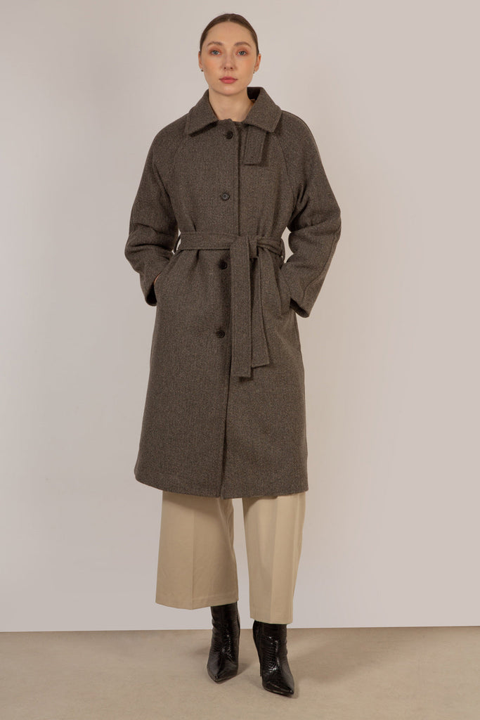 Light brown wool blend belted coat_3