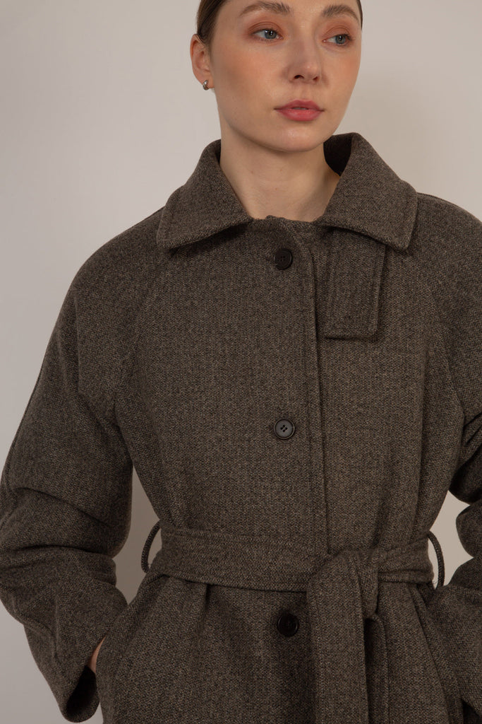 Light brown wool blend belted coat_8