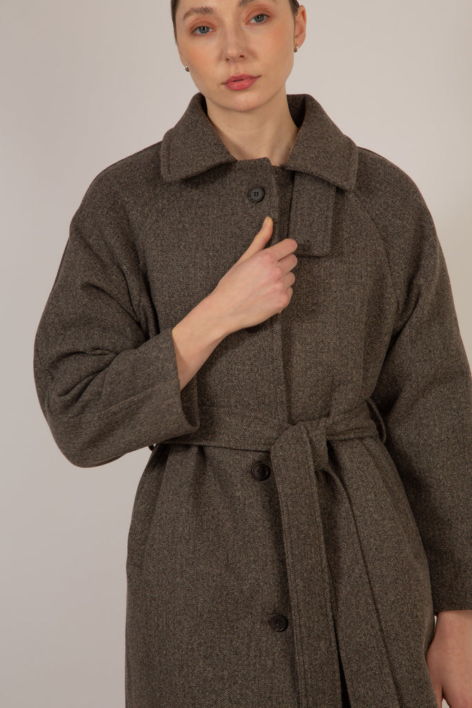 Light brown wool blend belted coat_10