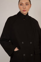 Black wool blend cocoon tailored coat_3