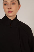 Black wool blend cocoon tailored coat_7