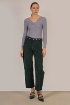 Green corduroy button waist trousers_3