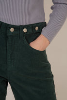 Green corduroy button waist trousers_4