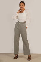 Black ruched waist houndstooth trousers_3