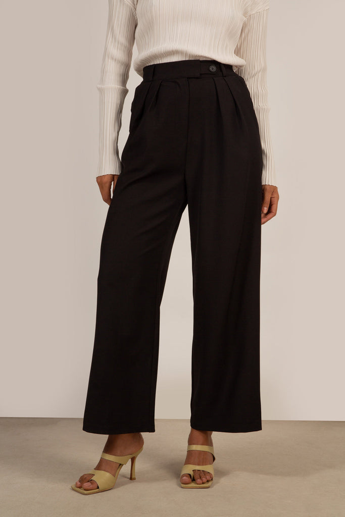 Black double pleat smart trousers_4