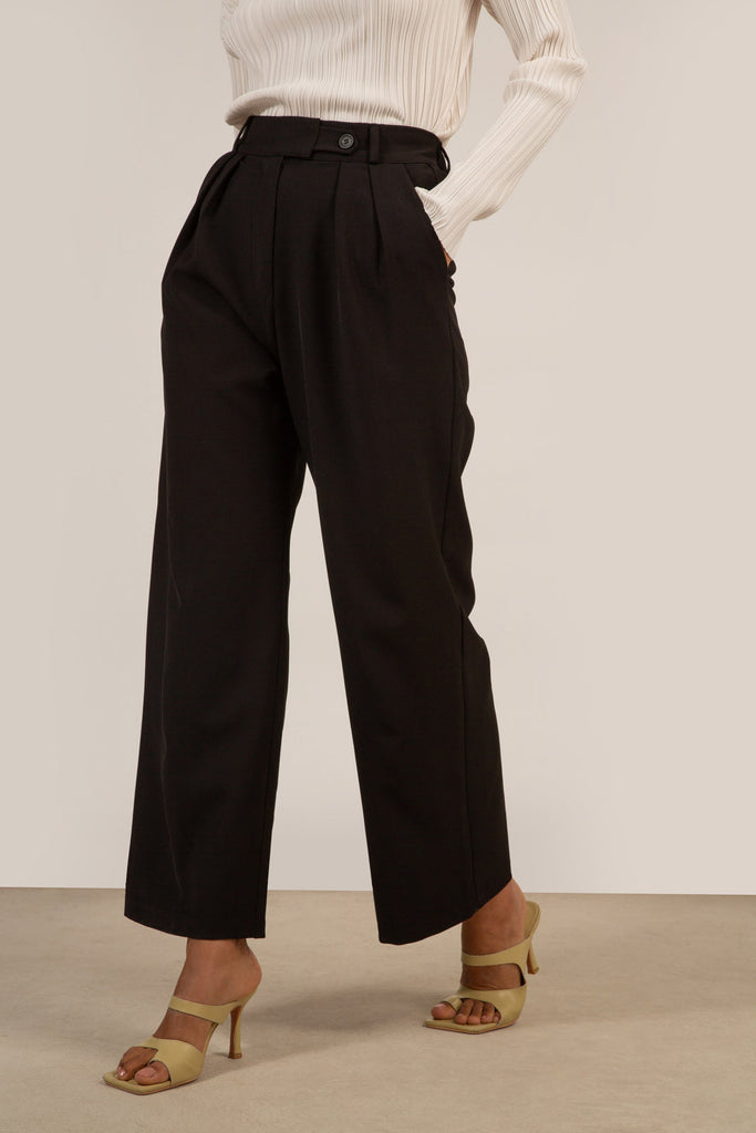Black double pleat smart trousers_1