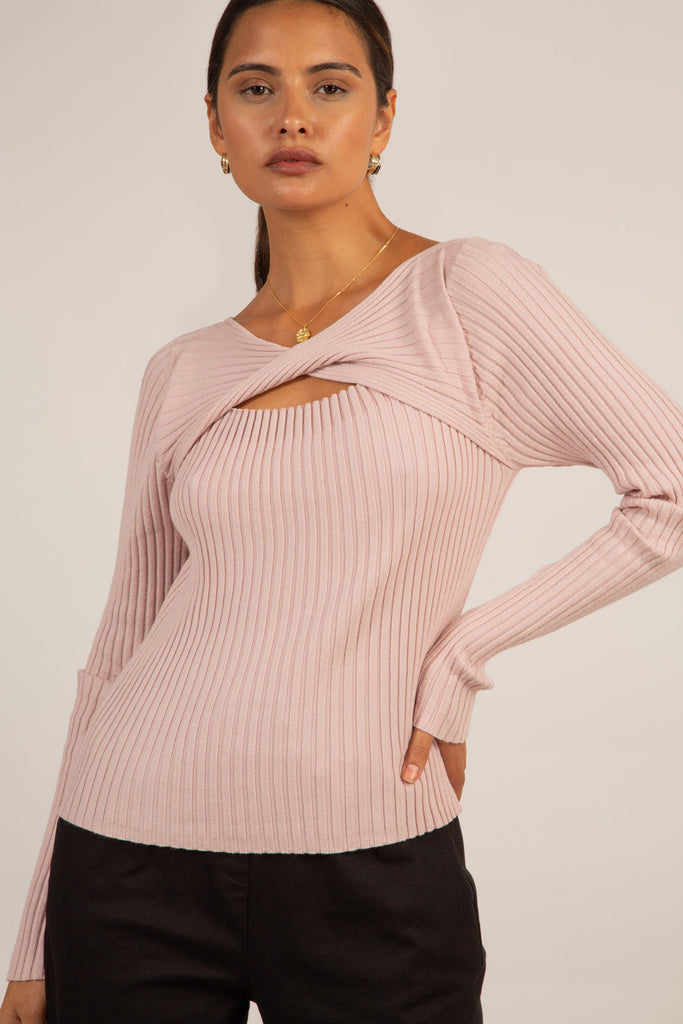 Pink peek twist front knit top_4