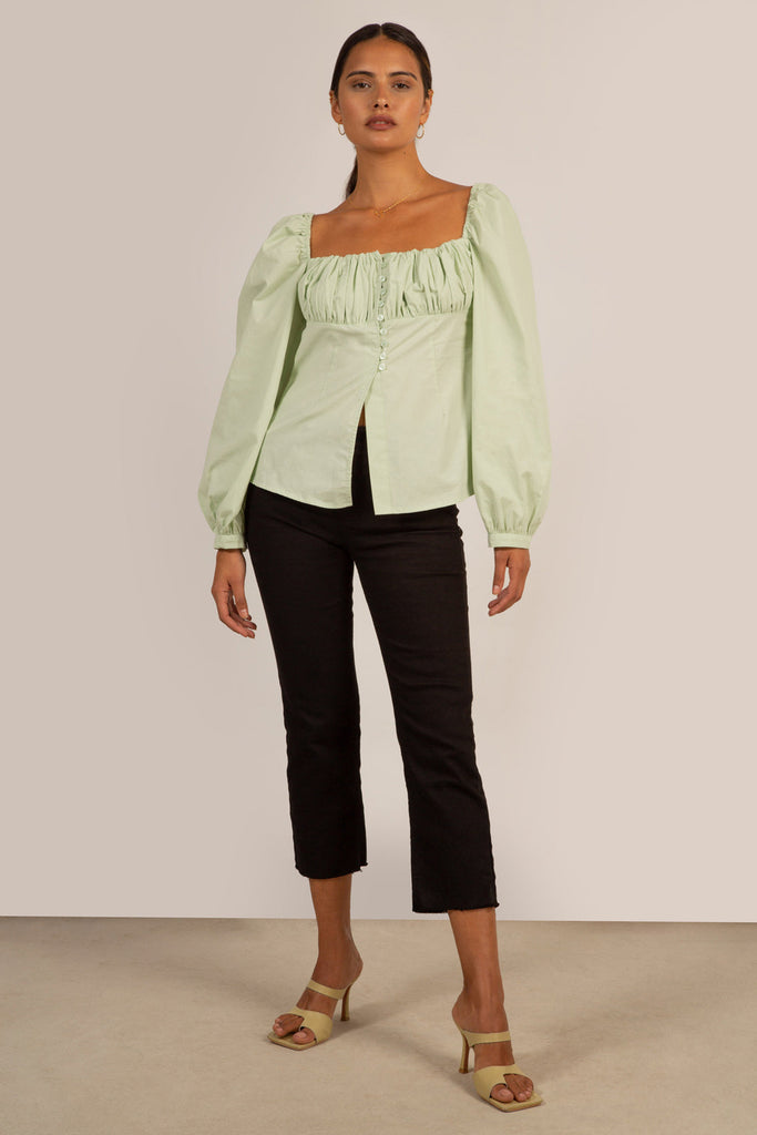 Pale green ruched bust peasant top_9