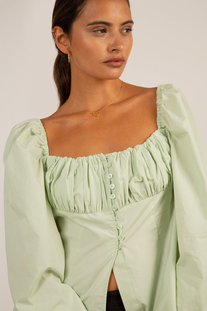 Pale green ruched bust peasant top_6