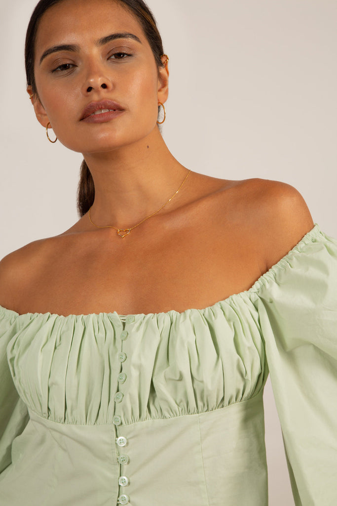 Pale green ruched bust peasant top_4