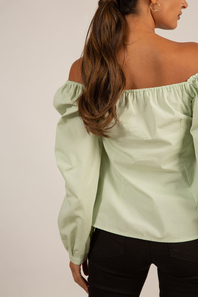Pale green ruched bust peasant top_7