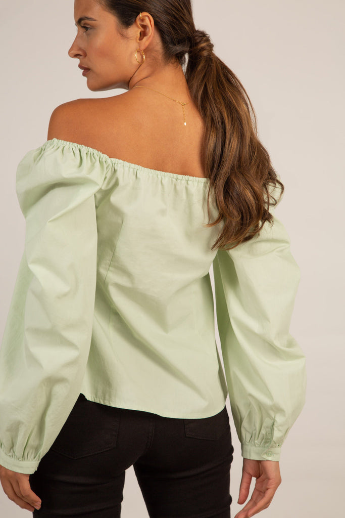 Pale green ruched bust peasant top_2