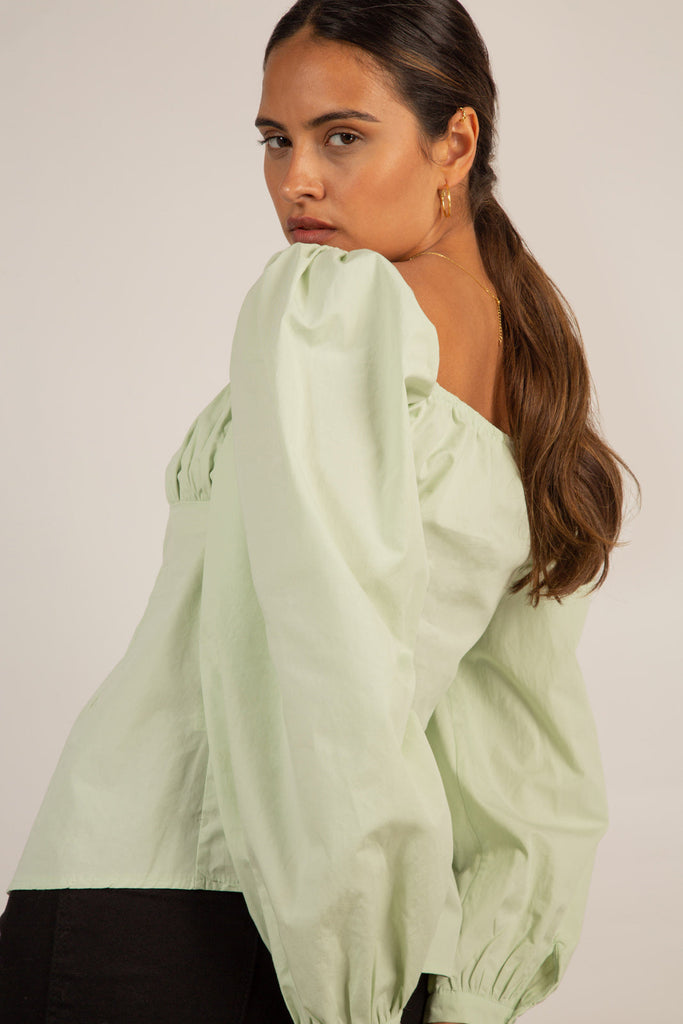 Pale green ruched bust peasant top_5