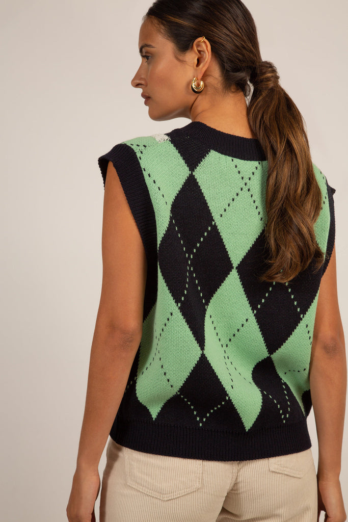 Navy and green textured argyle sweater vest_10