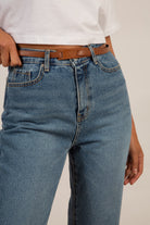 Brown genuine leather thin knot waist belt_3