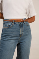 Brown genuine leather thin knot waist belt_1