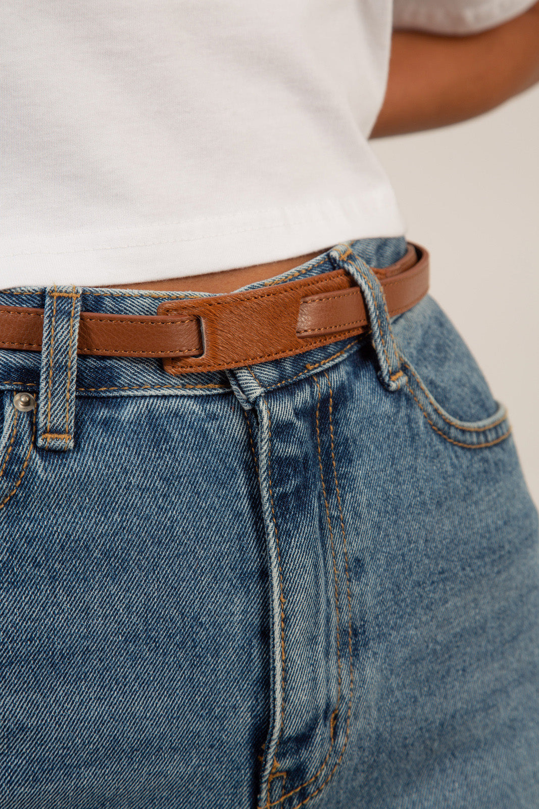 Brown genuine leather thin knot waist belt_2