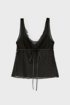 All black polka dot semi sheer ribbon trim tank top_1