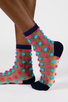 Aqua blue and hot sheer pink pom pom socks_2