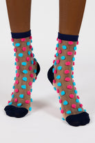 Aqua blue and hot sheer pink pom pom socks_1