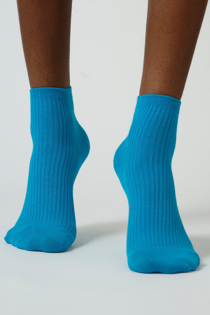 Aqua blue short cotton blend socks_2