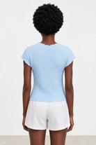 Baby blue bubble texture mock neck short sleeve top_2