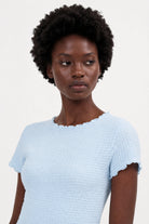 Baby blue bubble texture mock neck short sleeve top_3
