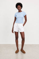 Baby blue bubble texture mock neck short sleeve top_4