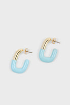 Baby blue enamel dipped gold square large hoop earrings_1