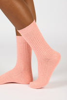 Baby pink ribbed cashmere wool blend socks_4