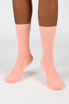Baby pink ribbed cashmere wool blend socks_3