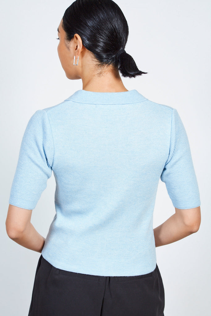 Baby blue bamboo blend button front knit tee_2