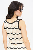 Beige and black scalloped crochet knit tank_2