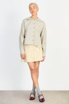 Beige and brown box check rounded collar shirt_4