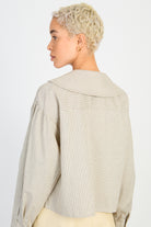 Beige and brown box check rounded collar shirt_2