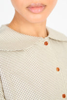 Beige and brown box check rounded collar shirt_3