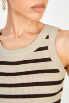 Beige and brown horizontal stripe knit tank_3