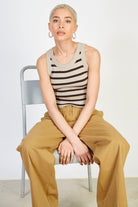 Beige and brown horizontal stripe knit tank_5