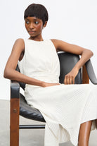 Beige and ivory twist tie waist dress_5
