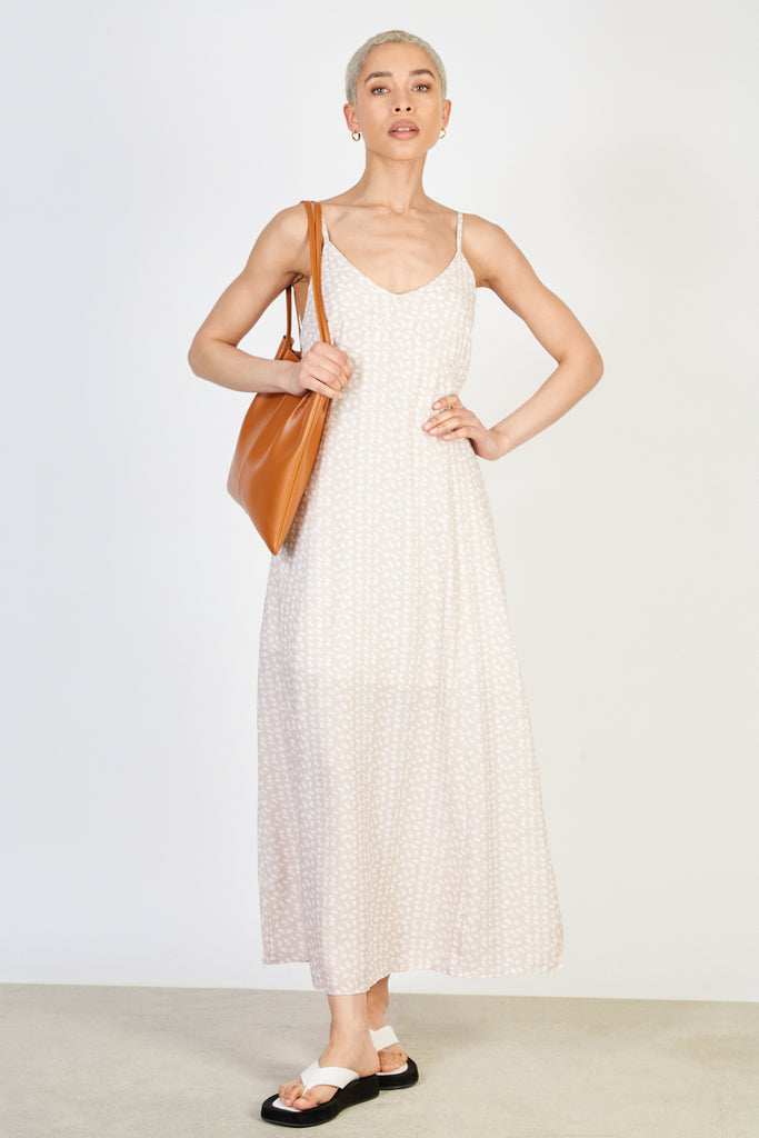 Beige and white floral print maxi dress_1