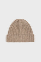 Beige angora wool blend large ribbed beanie hat_1