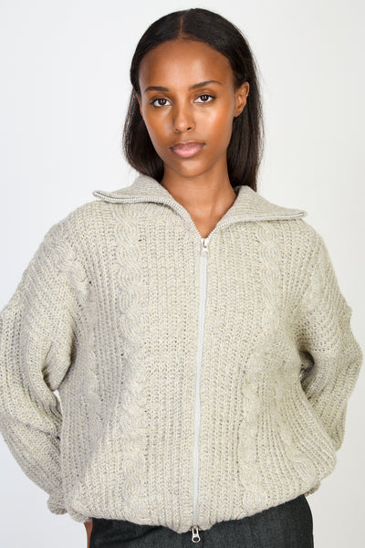 Beige cable knit relaxed fit zip cardigan | Glassworks London Beige cable knit relaxed fit zip cardigan | Glassworks London