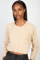 Beige cropped knit jacket_1